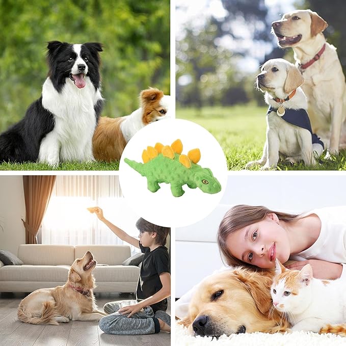 ANYWAGS Pet Toys Plush Stegosaurus Squeaky Teething Chews For Puppies