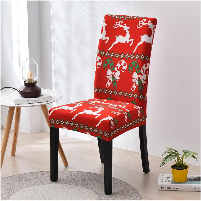 Anyseat Chair Cover Red Knitting Xmas Design with Anti-Dirt and Elastic Material for Dining Room Kitchen Wedding Hotel Banquet Restaurant