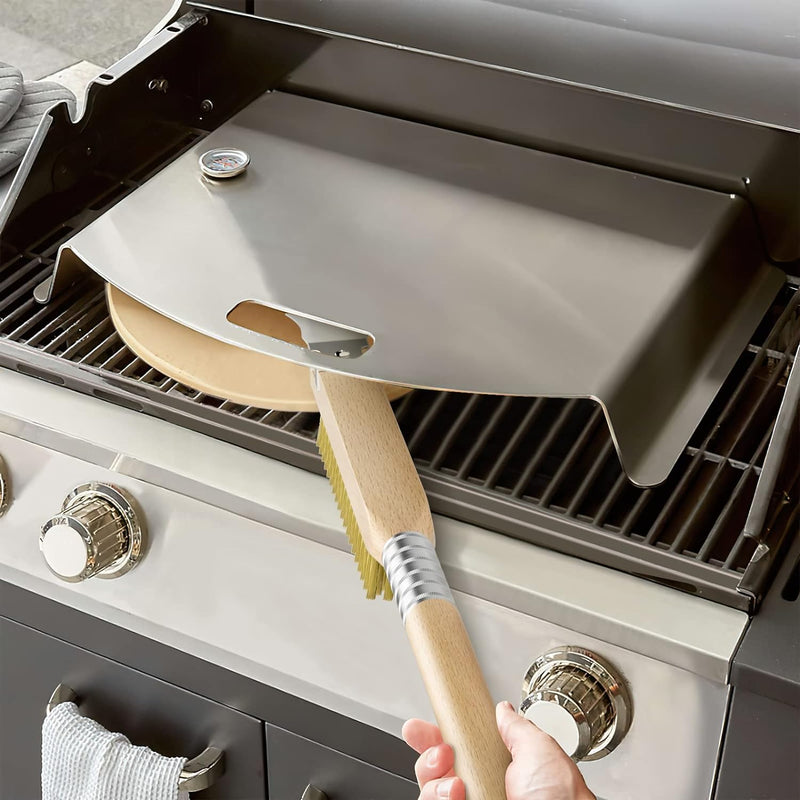 Anygleam Wooden 65cm Pizza Oven Copper Brush with Metal Scraper Tool Cleaning Accessories