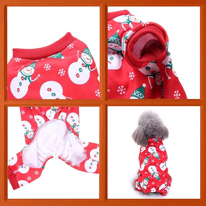 Anypet Dog Costume – Red Snowmen Print Outfit & Fun Accessories