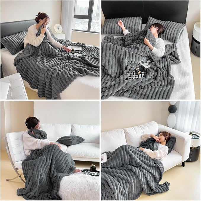 Anycozy Dark Grey Velvet Fluffy Coral Fleece Warm Sofa Blanket