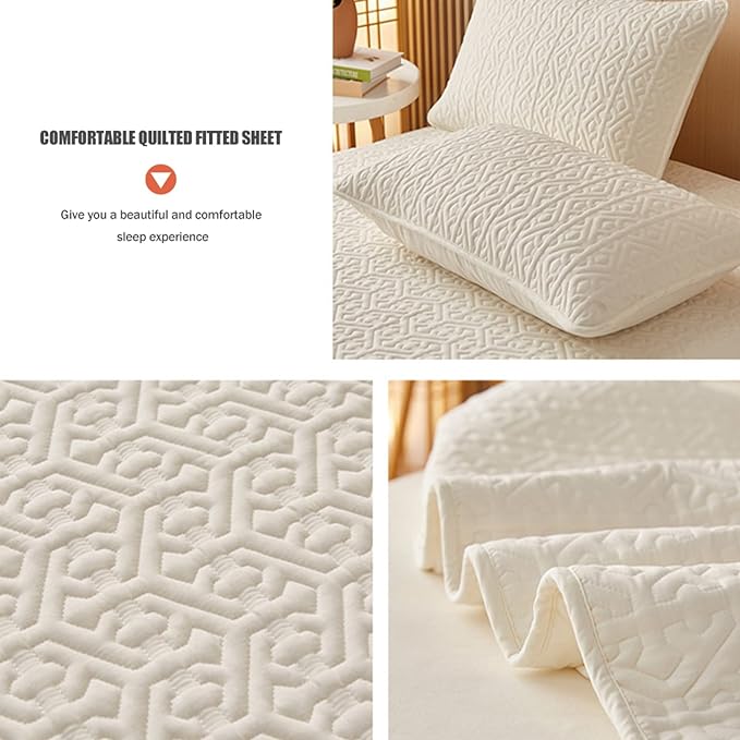 Anycozy Mattress Cover Beige 180x220cm Pure Cotton Soft Quilted Bed Sheet Anti-bacterial Protector Cover