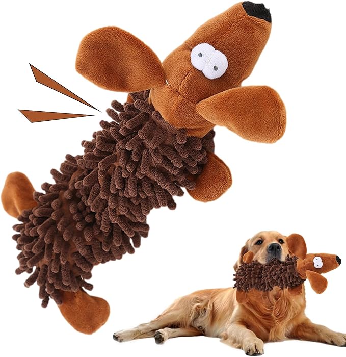ANYWAGS Pet Toys Brown Plush Squeaky Dog Soft Play Gear