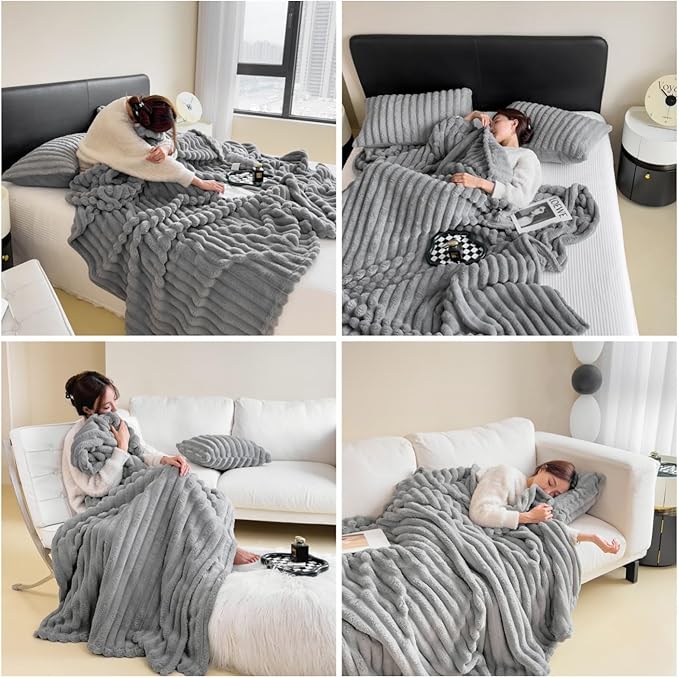 Anycozy Blanket Silver Grey Velvet Fluffy Coral Fleece Sofa Warm Bed