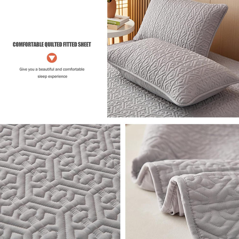 Anycozy Mattress Cover Gray Twin Size Pure Cotton Soft Quilted Bed Sheet Anti-bacterial Protector Cover