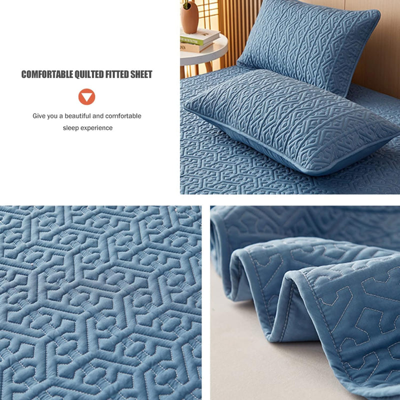 Anycozy Mattress Cover Blue 180x200cm Pure Cotton Soft Quilted Bed Sheet Anti-bacterial Protector Cover