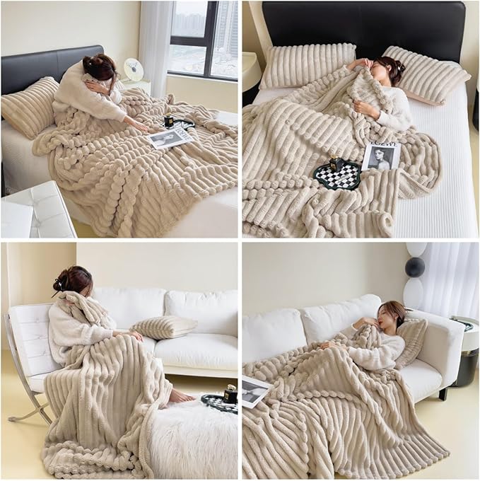 Anycozy Khaki Velvet Fluffy Coral Fleece Warm Sofa Blanket