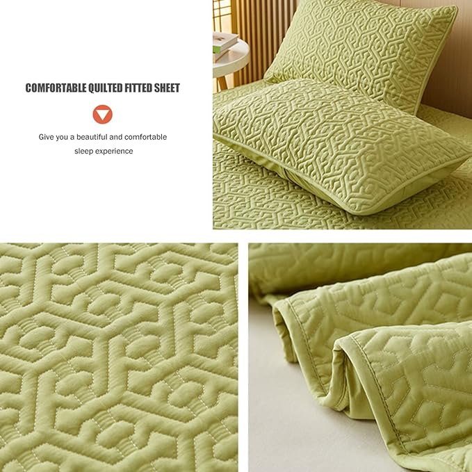 Anycozy Mattress Cover Green 180x220cm Pure Cotton Soft Quilted Bed Sheet Anti-bacterial Protector Cover