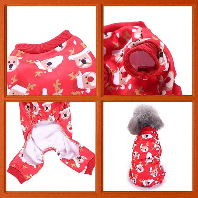 Anypet Dog Costume – Red Santa Claus Print Dog Cat Christmas Shirt with Cape Outfit & Fun Accessories