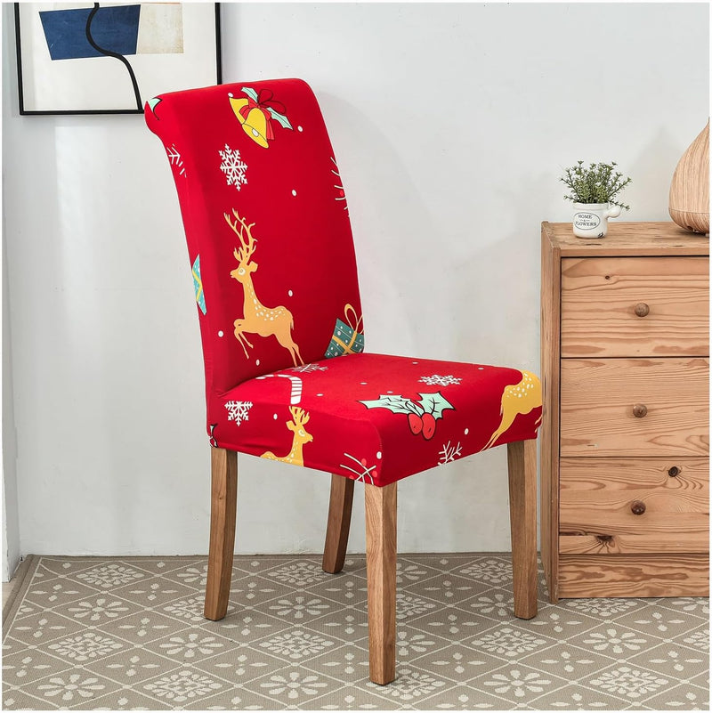 Anyseat Chair Cover Red Gold Big Deer Design with Anti-Dirt and Elastic Material for Dining Room Kitchen Wedding Hotel Banquet Restaurant