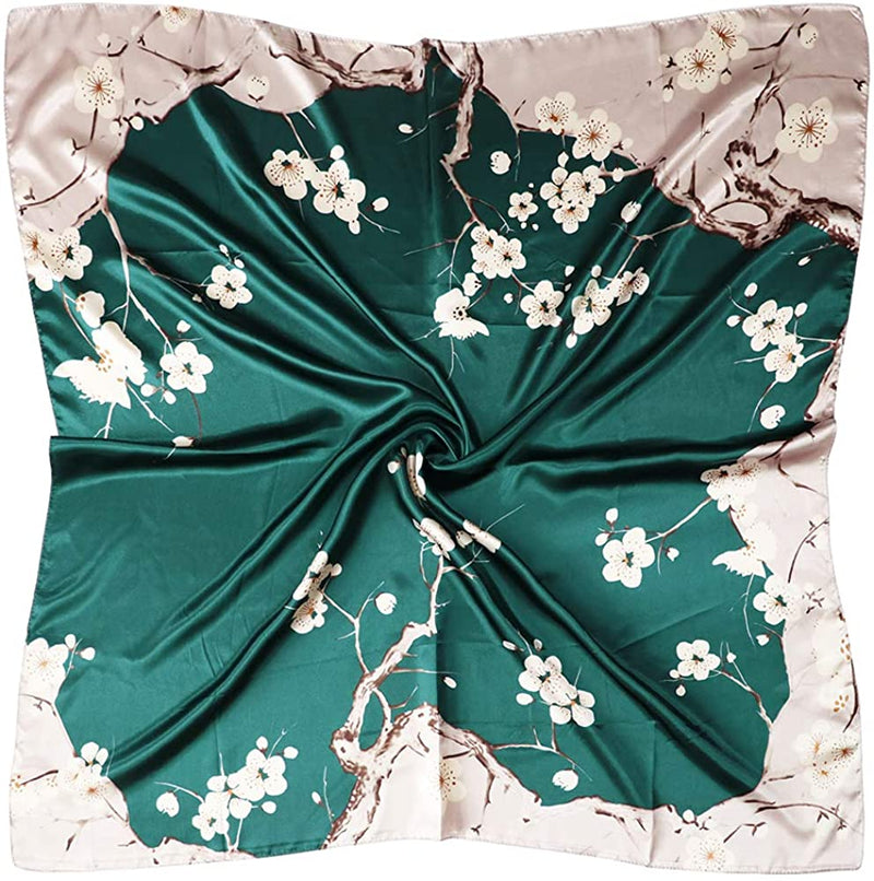 Anyyou Scarf for Women Green Grey Floral Satin Silk Shawl Fashion Accessories Chain Flowers Pattern Autumn Winter Scarves