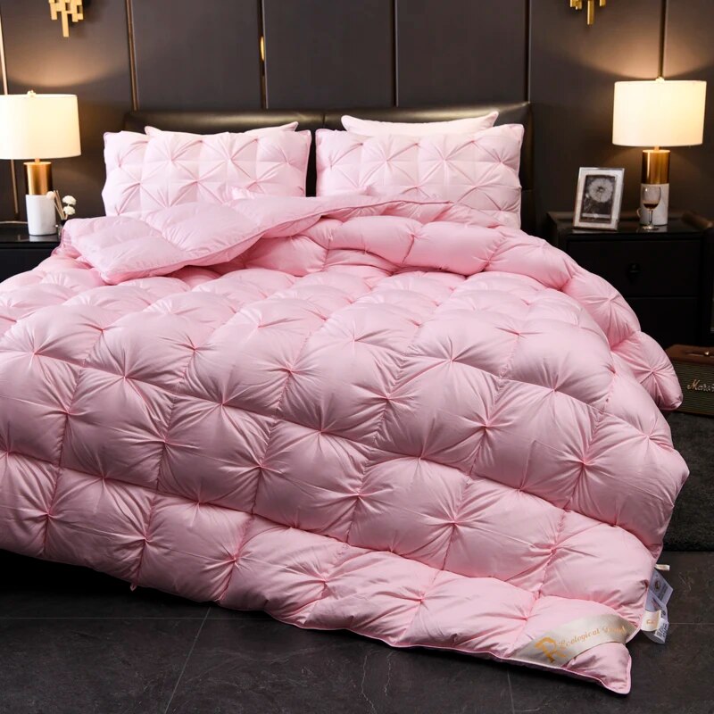 ANYHOUZ Duvet Cover Pink Luxury Breathable Puffer Bed Comforter