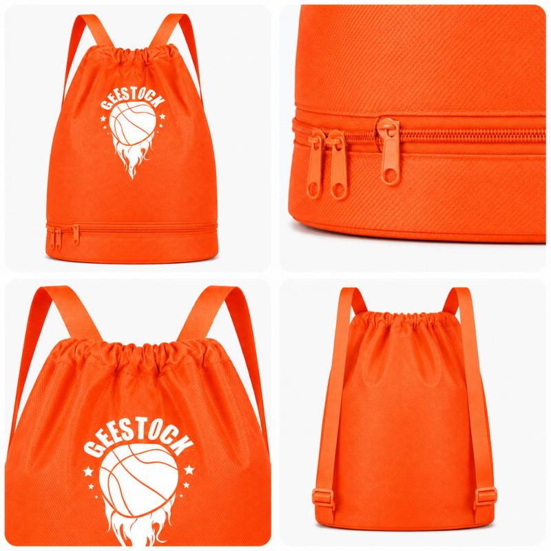 Orange Basketball Drawstring Backpack – Sports Gym Bag for Players and Fans