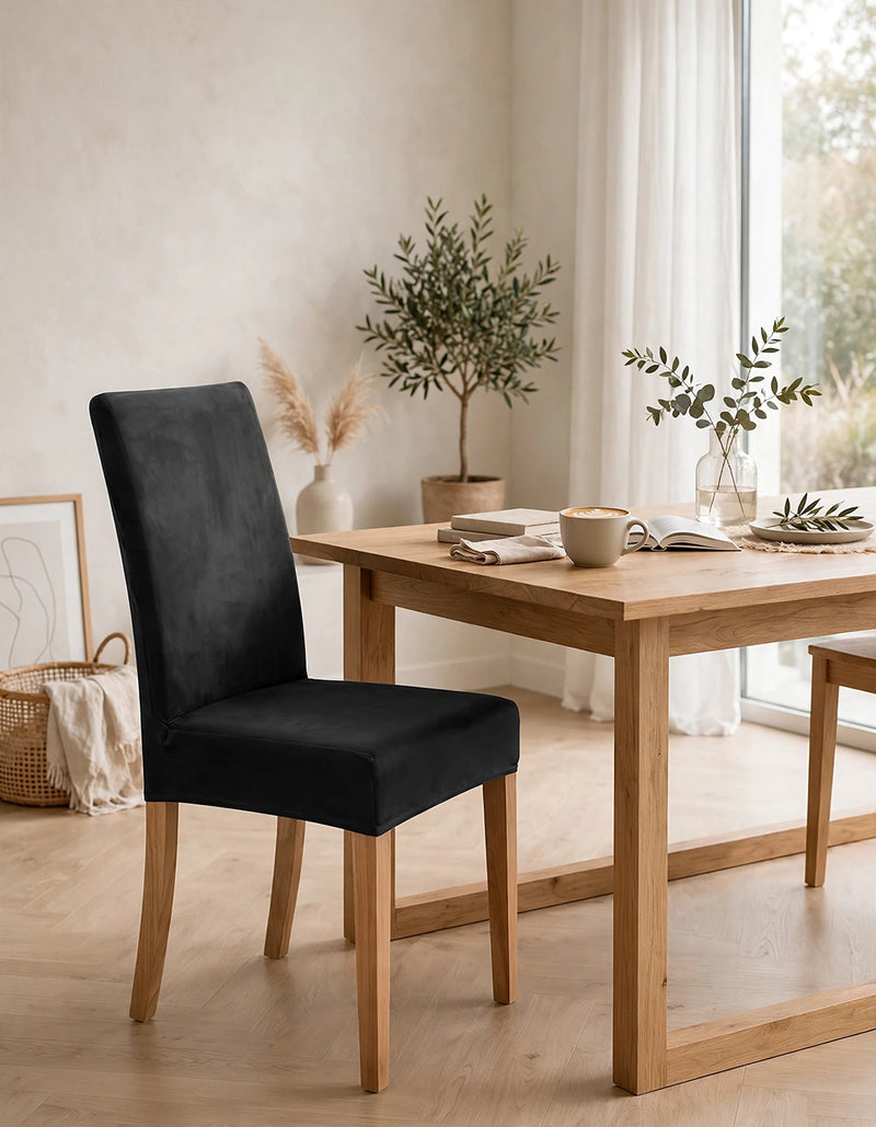 Anyseat Dark Grey Velvet Dining Chair Cover – Plush Stretchable Slipcover for Kitchen & Dining Room Chairs