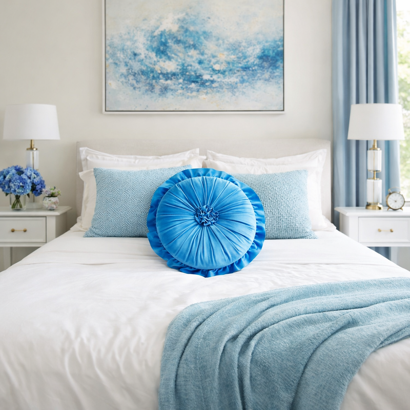 Anypillow Flower Round Velvet Cushion – Soft Plush Decorative Pillow