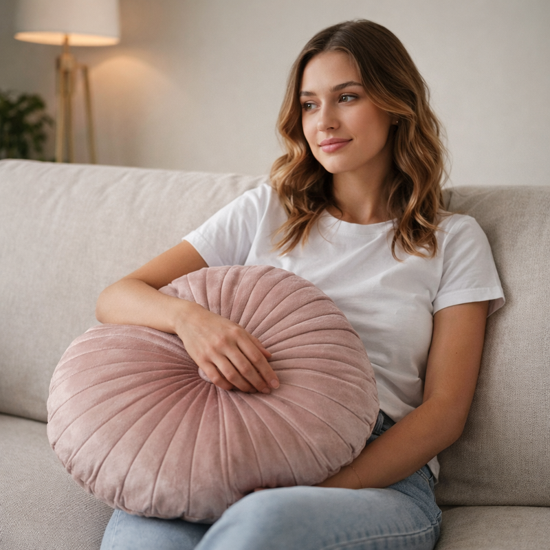 Anyhouz Pleated Round Pillow – Soft Cushion Filled Decorative Throw Pillow