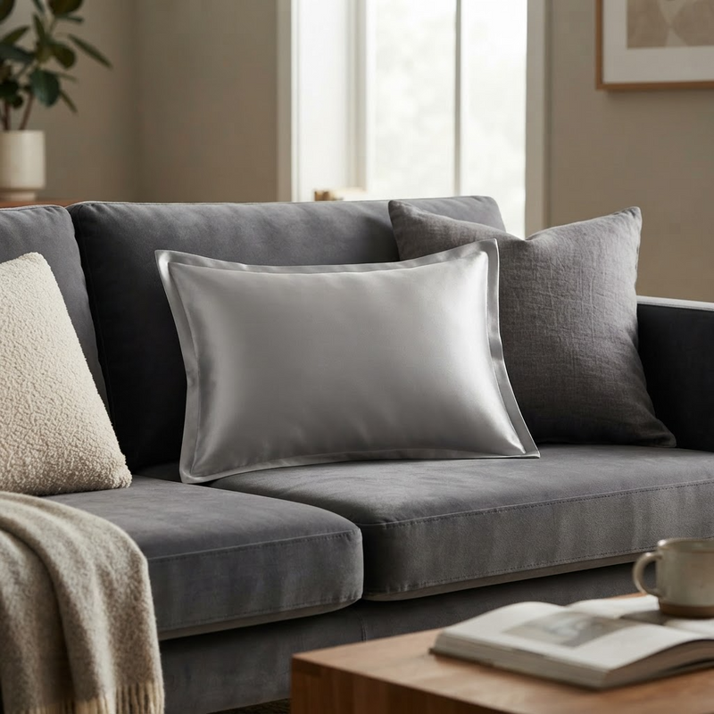 ANYHOUZ Light Gray Pure Silk Pillowcase 50x75cm Soft Smooth Luxury Bedding