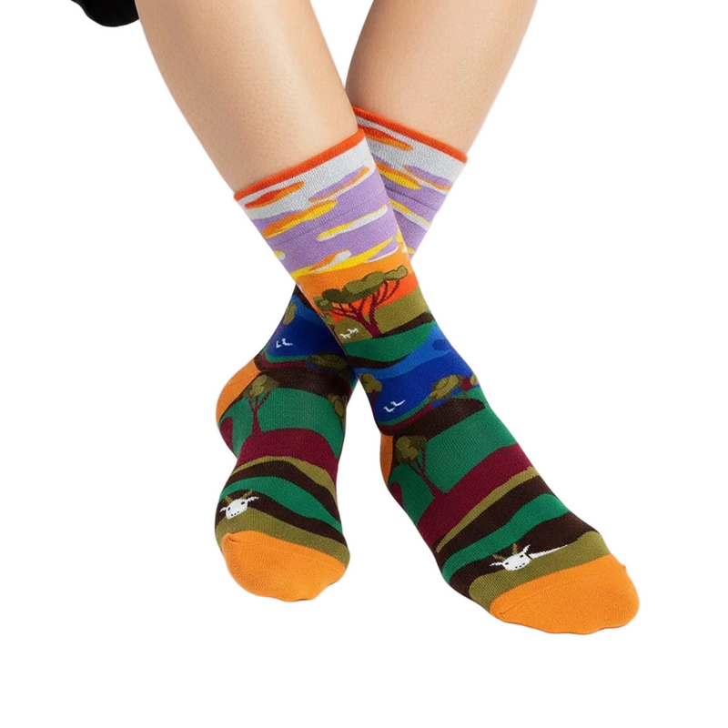 Anyfootwear 5 Pairs Size 5-9 Fashion Socks Combed Cotton Art Abstract Nature Oil Painting Novelty Happy Funny Christmas Gift for Women