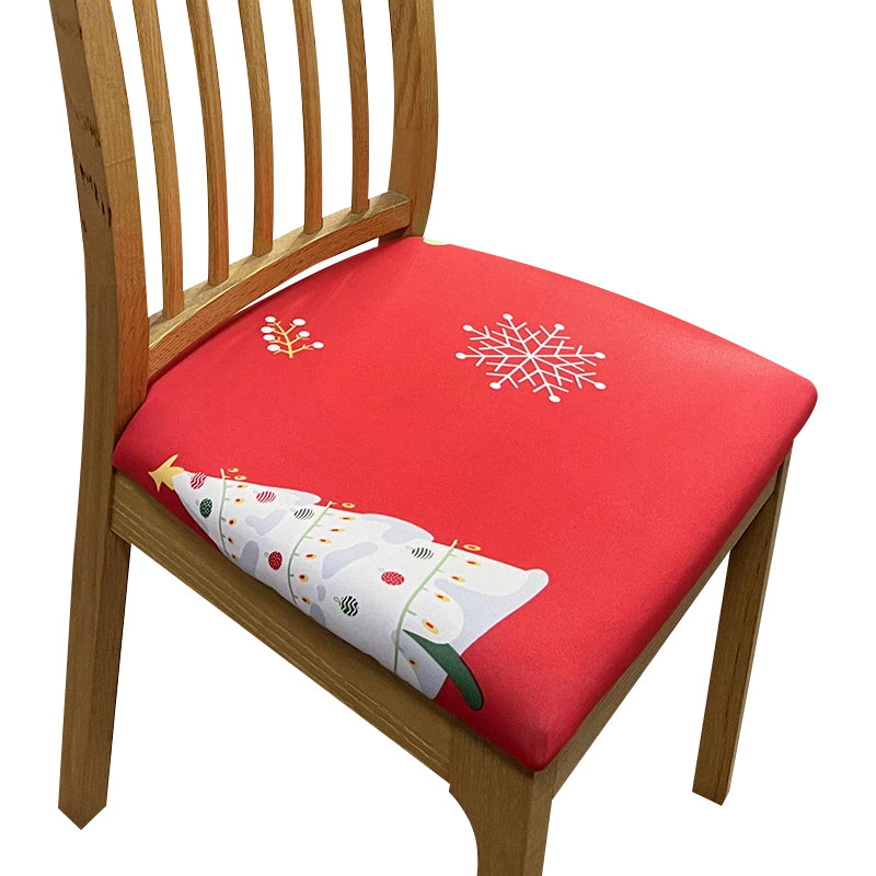 ANYDECO Chair Cover Red Christmas Tree Print Stretch Seat Cover for Home Dinning Kitchen Washable Removable