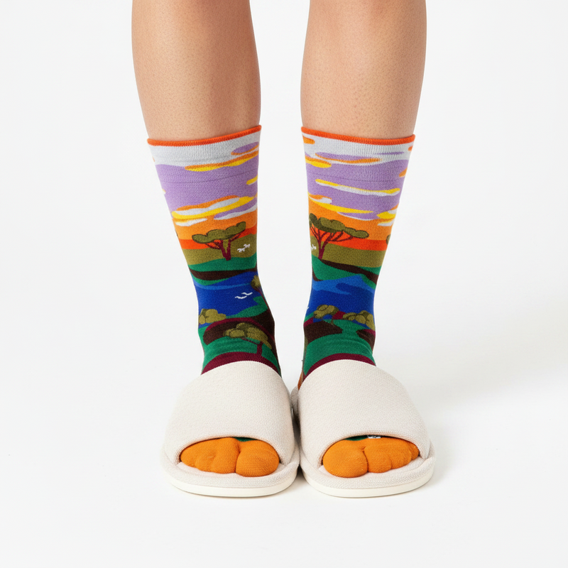 Anyfootwear 5 Pairs Size 5-9 Fashion Socks Combed Cotton Art Abstract Nature Oil Painting Novelty Happy Funny Christmas Gift for Women
