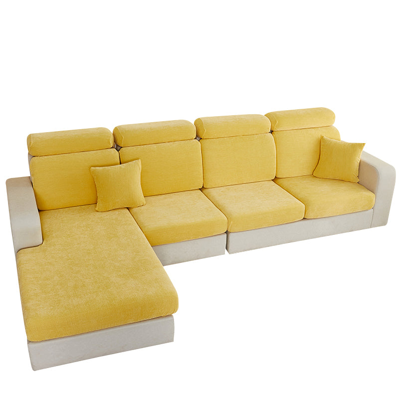 Anyseat Sofa Cover Pastel Yellow L-Shape Polyester Chenille Thick Stretchable Cushion For Living Room Enlarge Size Extra Large