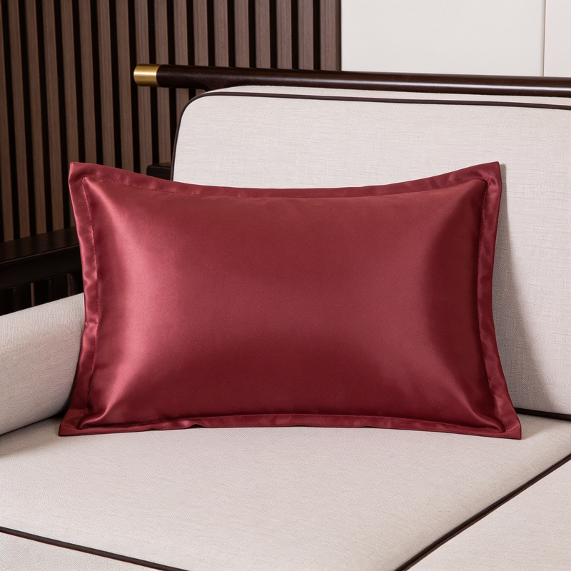 ANYHOUZ Wine Red Pure Silk Pillowcase 50x90cm Soft Smooth Luxury Bedding