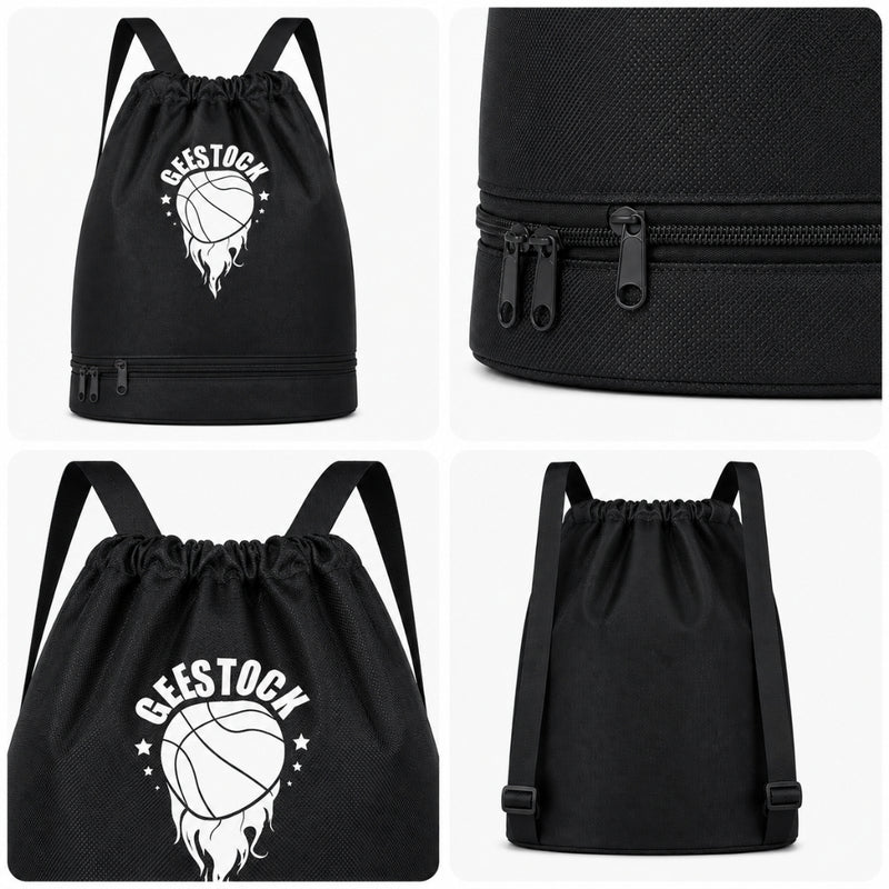Black Basketball Drawstring Backpack – Sports Gym Bag for Players and Fans
