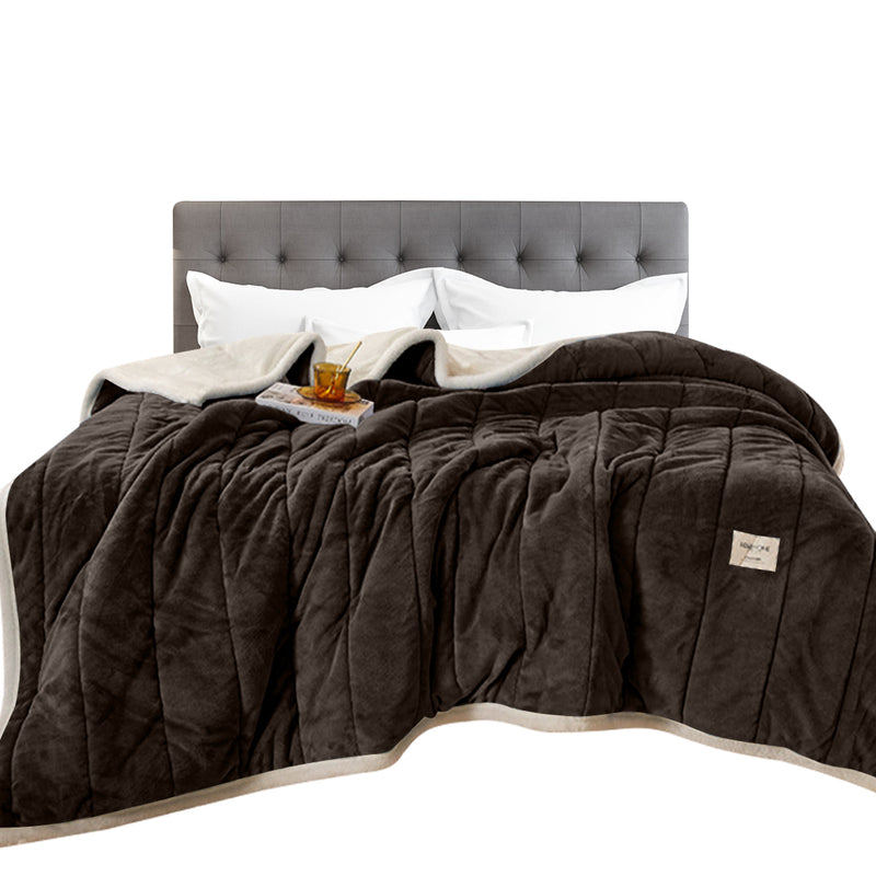 Anycozy Dark Brown Fleece Blanket Warm 3-Layer Flannel Quilt 120x200cm