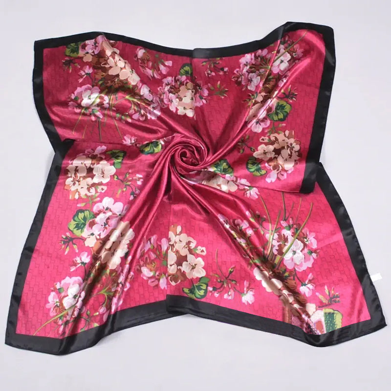 Anyyou Scarf for Women Floral Rose Red Print Square Silk Shawl For Summer Spring And Fall