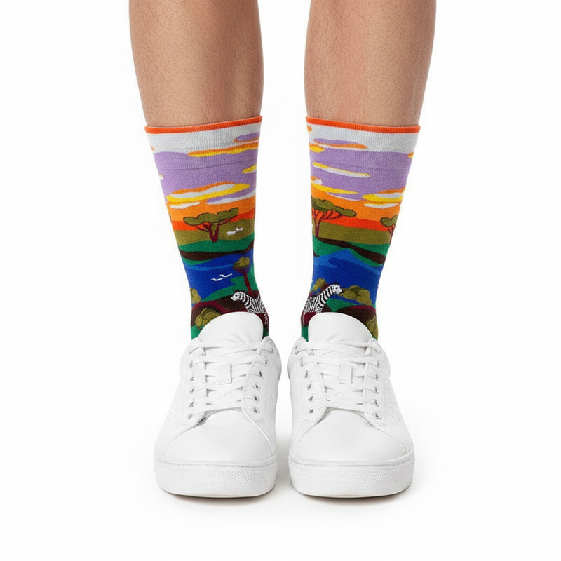 Anyfootwear 5 Pairs Size 5-9 Fashion Socks Combed Cotton Art Abstract Nature Oil Painting Novelty Happy Funny Christmas Gift for Women
