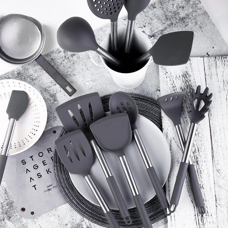 Anygleam Kitchen Utensils Non-stick Black/ Silver 15 Set Cooking Tool Accessories Heat Resistant Kitchenware