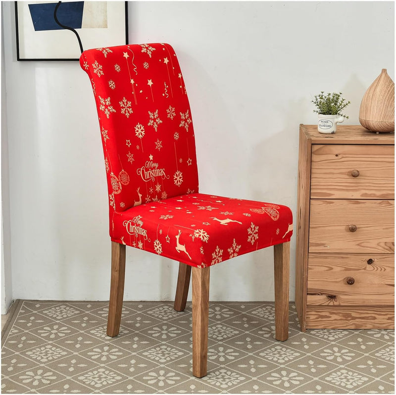 Anyseat Chair Cover Red Small Snow Flakes Design with Anti-Dirt and Elastic Material for Dining Room Kitchen Wedding Hotel Banquet Restaurant