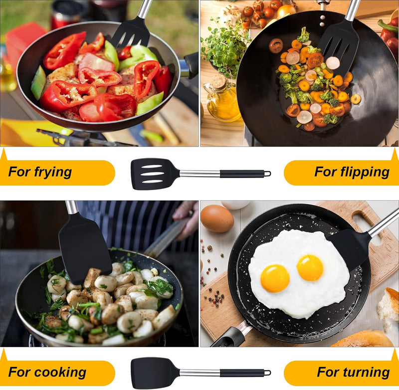 Anygleam Kitchen Utensils Non-stick Grey/ Silver 5 Set Cooking Tool Accessories Heat Resistant Kitchenware