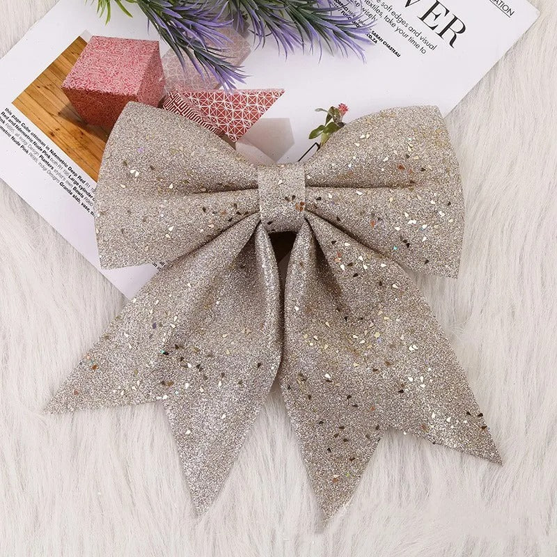 ANYDECO Christmas Bow Champagne Glitter Hanging Decorative Ornaments