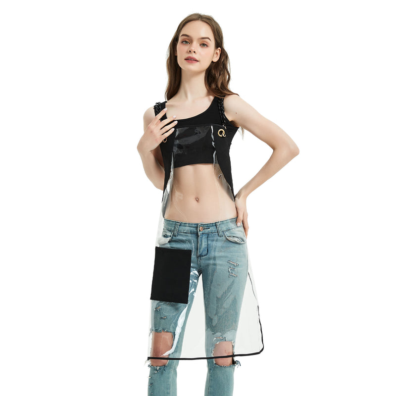 Anypron Transparent Black Barber Apron Waterproof Cross-Back 3 Pockets