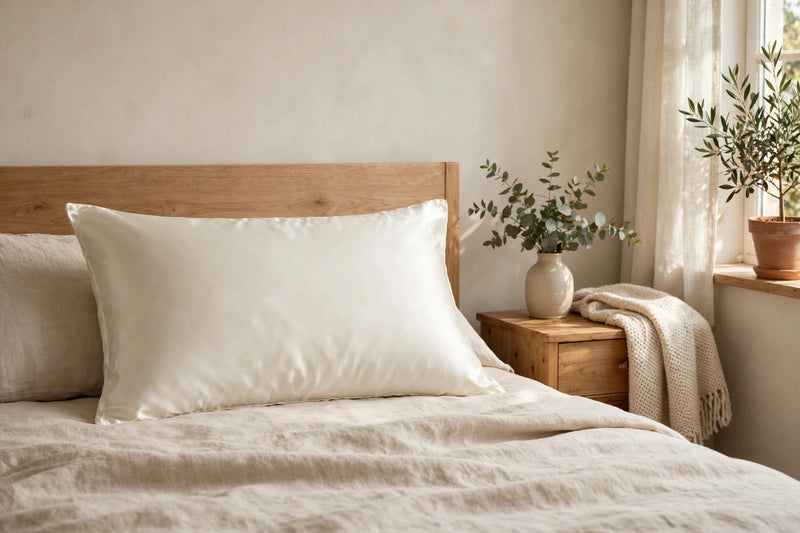 ANYHOUZ Pillowcase 50x75cm White Set with Eye Mask Natural Mulberry Silk for Comfortable and Relaxing Home Bed