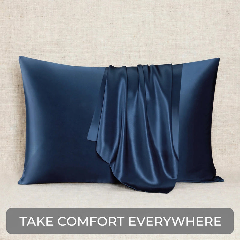 ANYHOUZ Pillowcase 51x66cm Blue Set with Eye Mask Natural Mulberry Silk for Comfortable and Relaxing Home Bed