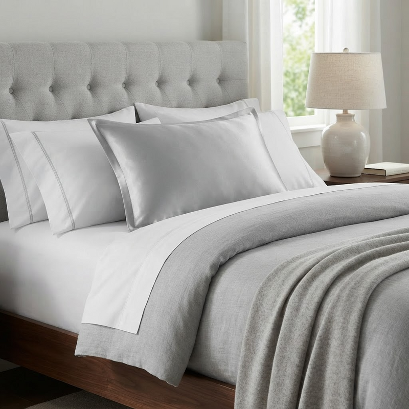 ANYHOUZ Pillowcase 51x66cm Light Gray Pure Real Silk For Comfortable And Relaxing Home Bed