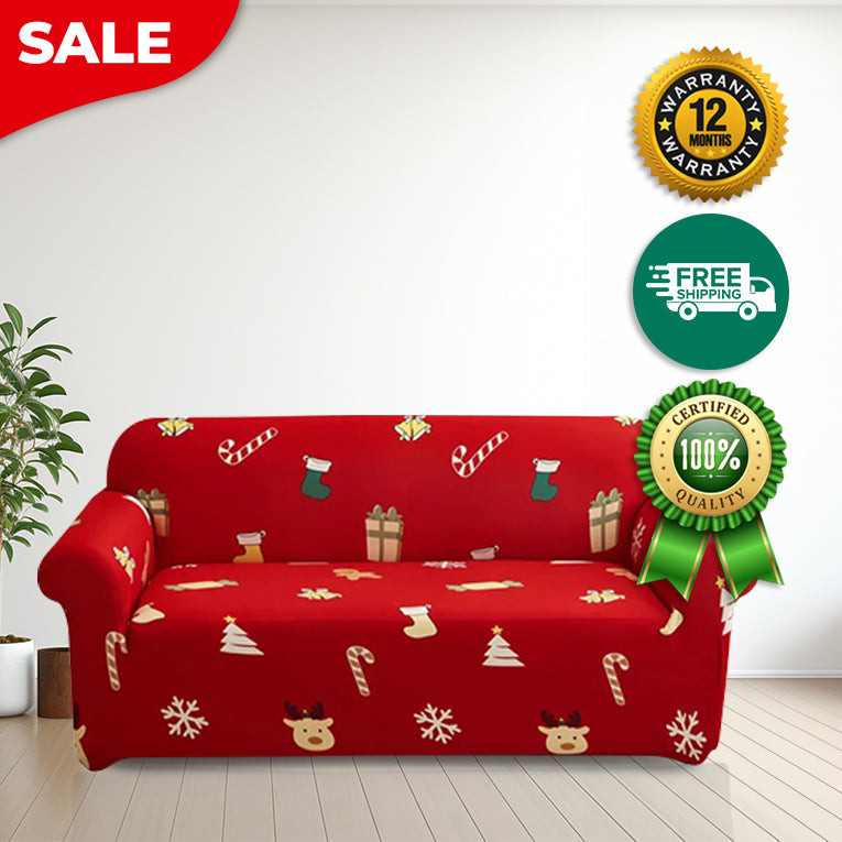 Anyseat Sofa Cover Red Christmas Tree Snowflakes Design Non Slip Stretchable Slipcover