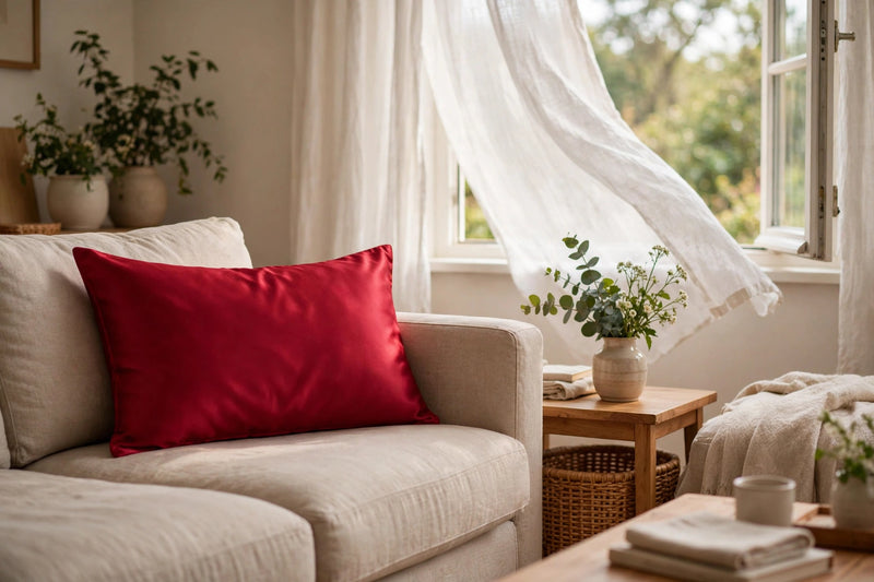 ANYHOUZ Pillowcase 51x66cm Red Wine Natural Mulberry Silk For Comfortable And Relaxing Home Bed