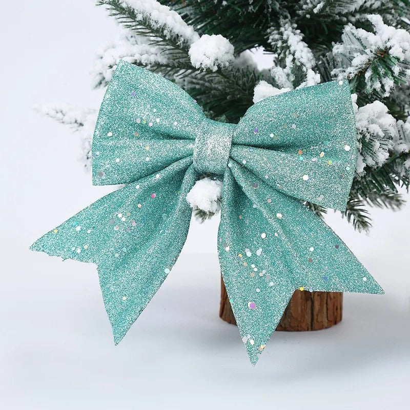 ANYDECO Christmas Bow Teal Glitter Hanging Decorative Ornaments