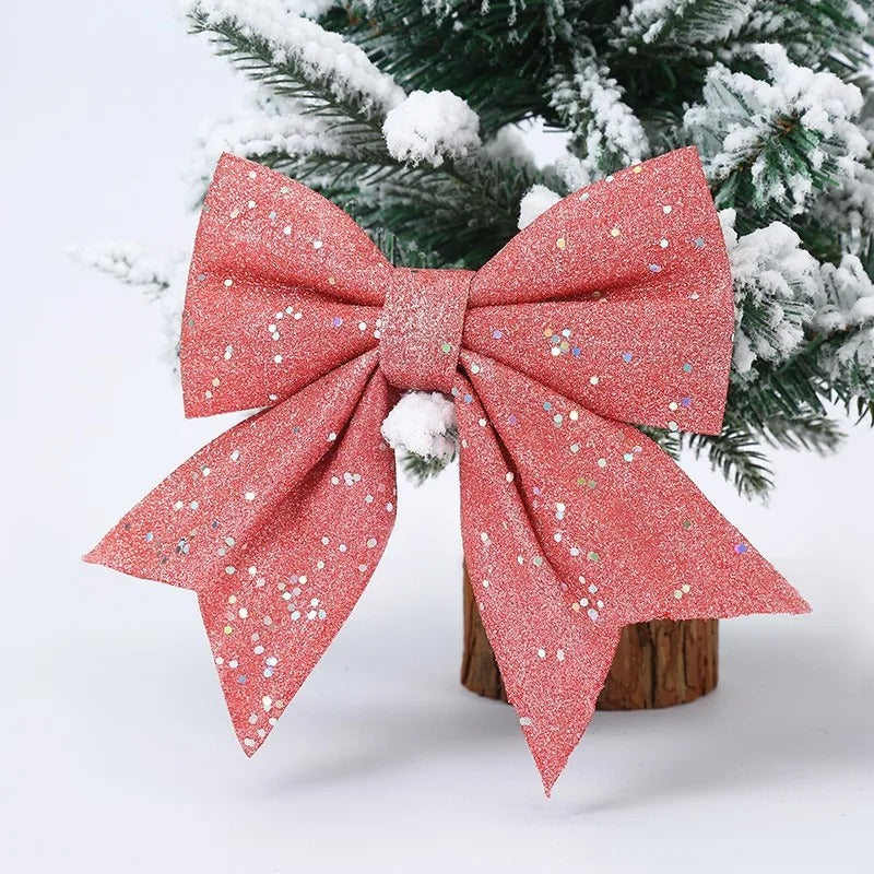 ANYDECO Christmas Bow Red Glitter Hanging Decorative Ornaments