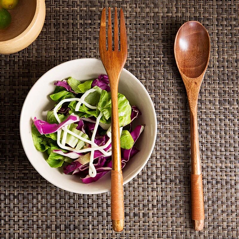 Anygleam Orange Wooden Spoon and Fork Set – 2pcs Tableware