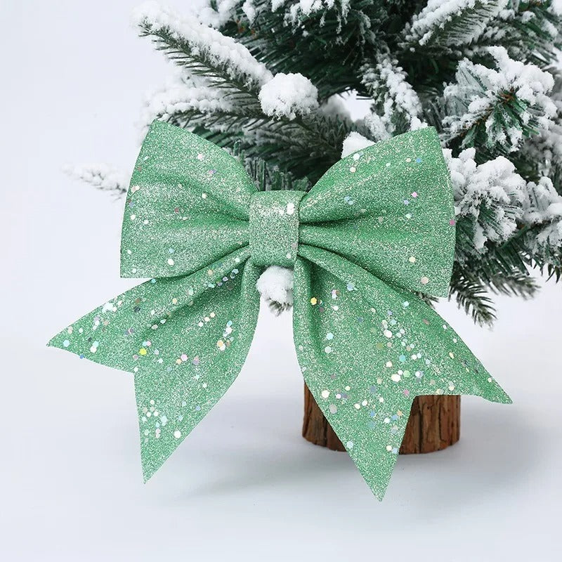 ANYDECO Christmas Bow Green Glitter Hanging Decorative Ornaments
