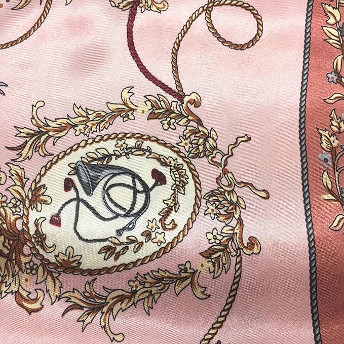 Anyyou Scarf for Women Elegant Pink Satin Silk Shawl Fashion Accessories Chain Flowers Pattern Autumn Winter Scarves