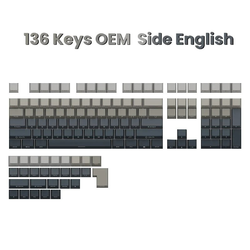 ANYMOB Keycap Keyboard Black Grey 136 Keys Backlit Mechanical Swich Side Printed Clicks