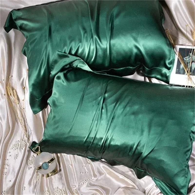 ANYHOUZ Pillowcase Dark Green Luxury Soft Natural Mulberry Silky Two Sided Satin Cover