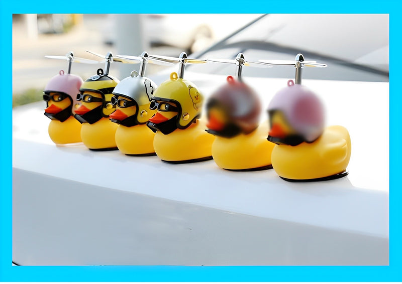 ANYPACK Car Ornaments Rubber Yellow Duck for Car Dashboard Decorations Cool Glasses Duck with Bee Propeller Helmet Gold Chain