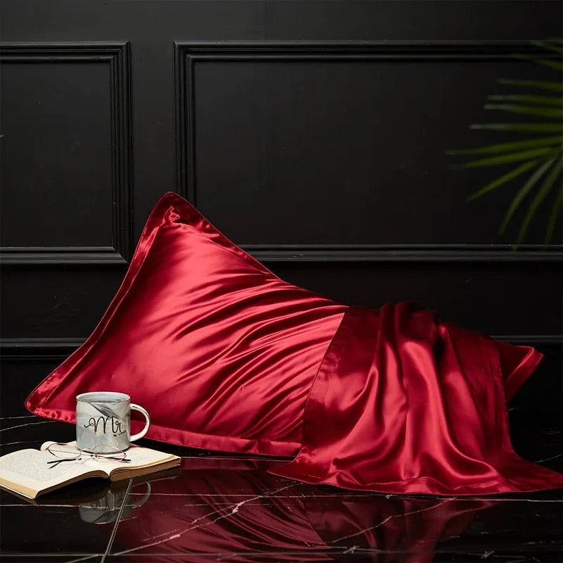 ANYHOUZ Wine Red Pure Silk Pillowcase 50x75cm Luxury Bedding
