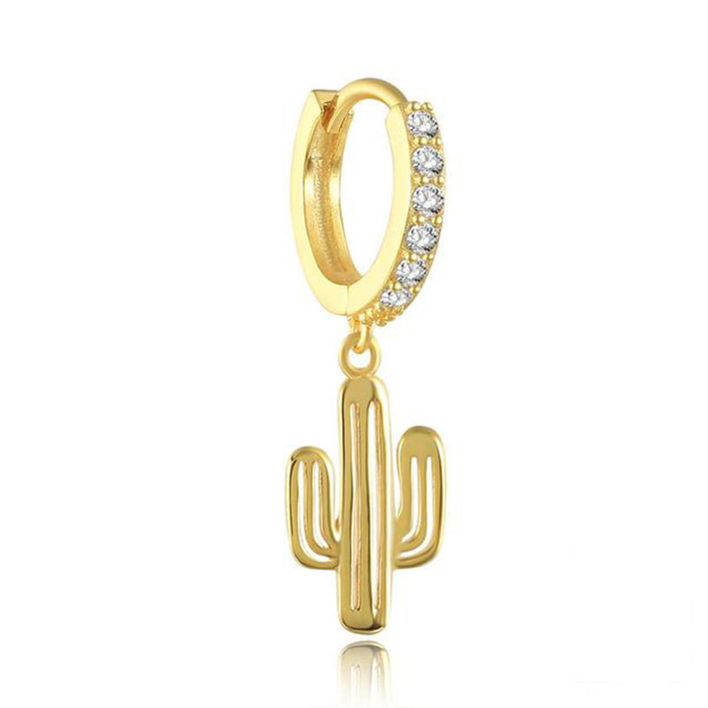 ANYCO Earrings Sterling Silver New Cute Charming Color Zircon Icons Cactus Stud For Women Girl Teen Fashion Stylish Accessories Jewelry Gifts